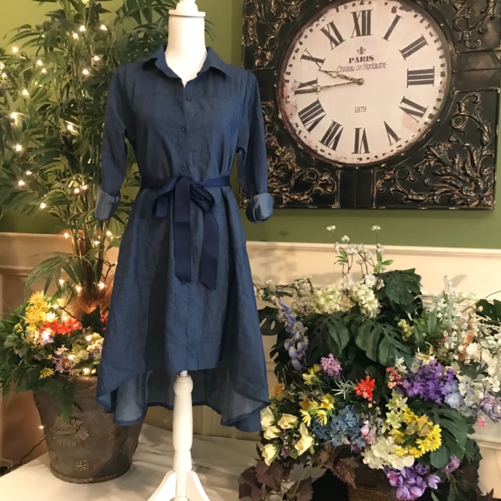 Casual soft denim jean shirt dress - Picture 4 of 11